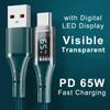 Высокоскоростной зарядный кабель 100 Вт/66 Вт, Быстрый USB/Type-C, со светодиодом Type-C, с видимым цифровым дисплеем, для Samsu E1E9