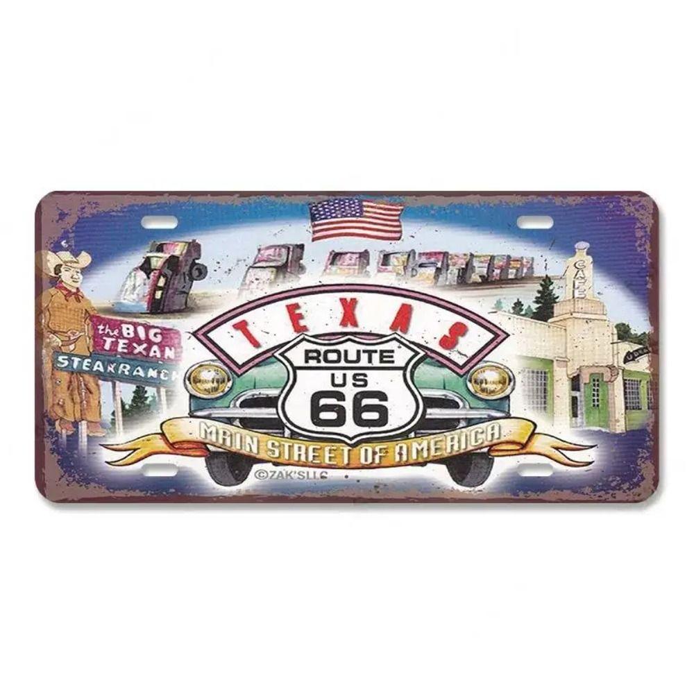 Сувенирный номерной знак Route 66, Винтажная металлическая автомобильная табличка 15x30см