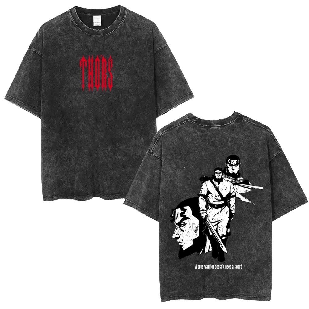 Anime Vagabond Miyamoto Musashi Washed Vintage T Shirt Men's Women Manga Casual Oversized T-shirts Male Fashion Retro Streetwear