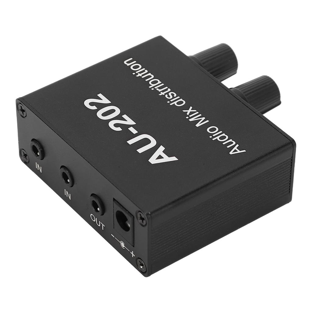 Stereo Mixer Audio Distributor 2 Input 2 Output 3.5mm Jack Plug and Play Aluminum Alloy Audio Mix Amplifier