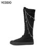 Spring Autumn Women Boots Canvas Mid Calf Boots Casual High Top Shoes Long Boots Lace Up Zipper Comfortable Flat Boots Size 34-43