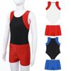 Kids Boys Round Neck Sleeveless Leotard Bodysuit Jumpsuit with Shorts Set for Gymnastic Yoga Workout Competition
