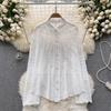 Dimanaf 2025 Весна Рубашка Женская Кружевная Блузка Короткий Рукав Модные Топы Футболки Свободные Белые Зеленые Футболки Новые