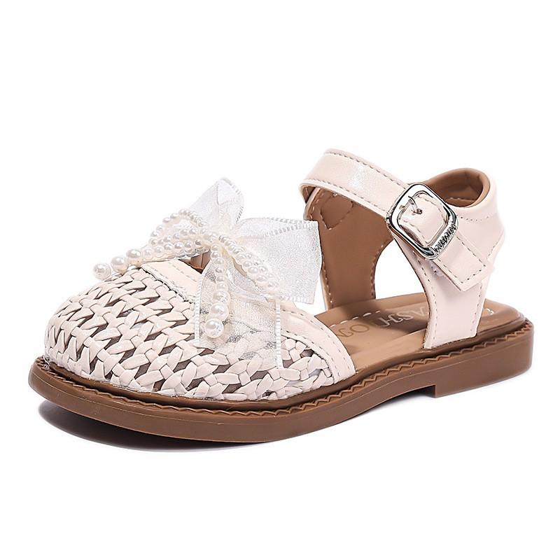 Girls Lace-up Bow Knit Cutout Sandals Kids Beach Closed-Toe Princess Shoes Size 26-34