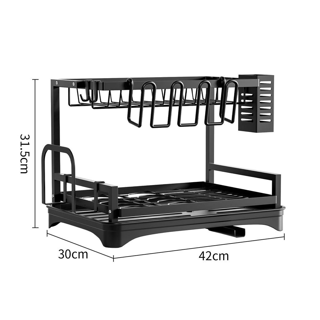 Двухуровневая сушилка для посуды с поддоном для сбора капель, экономия места на кухонной мойке, органайзер для кухонной стойки, сушилка для посуды