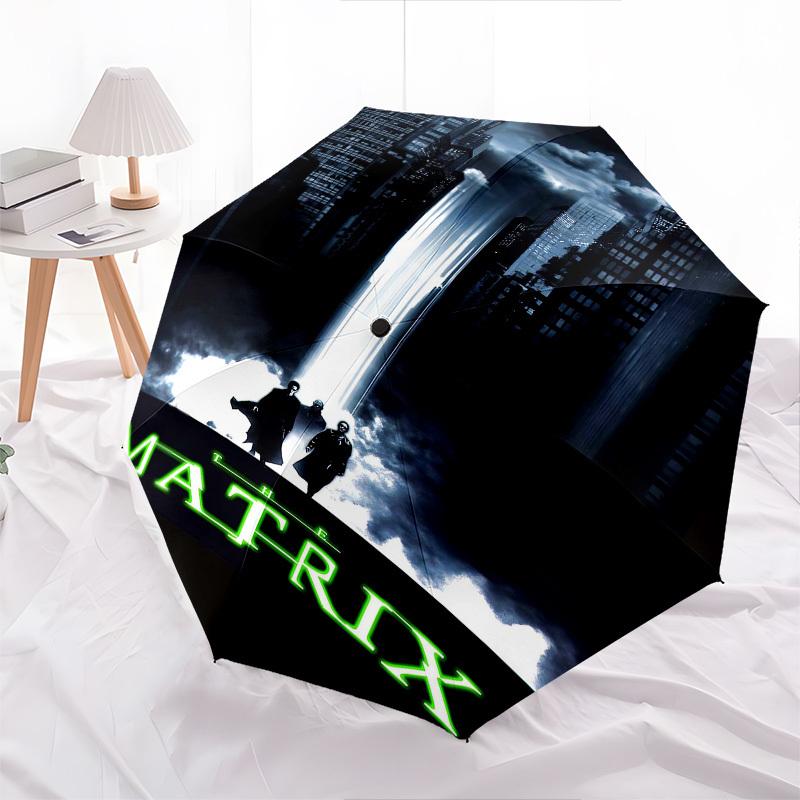 1pc matrix cityscape Automatic Folding Umbrella - Compact 8-Rib Design, Durable Plastic & Iron1098L