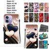 Handmade PU Leather Flip Case for Oppo A3/A3 4G/Oppo A60/Oppo A40/A40m/Oppo A5x Anti-Slip Shockproof Cover with Wrist Strap & Heart/Rose Cat Designs