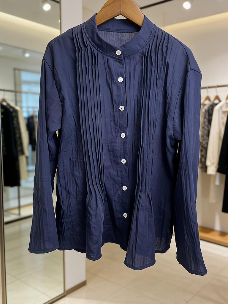 Женская белая ретро хлопково-льняная плиссированная рубашка с длинным рукавом