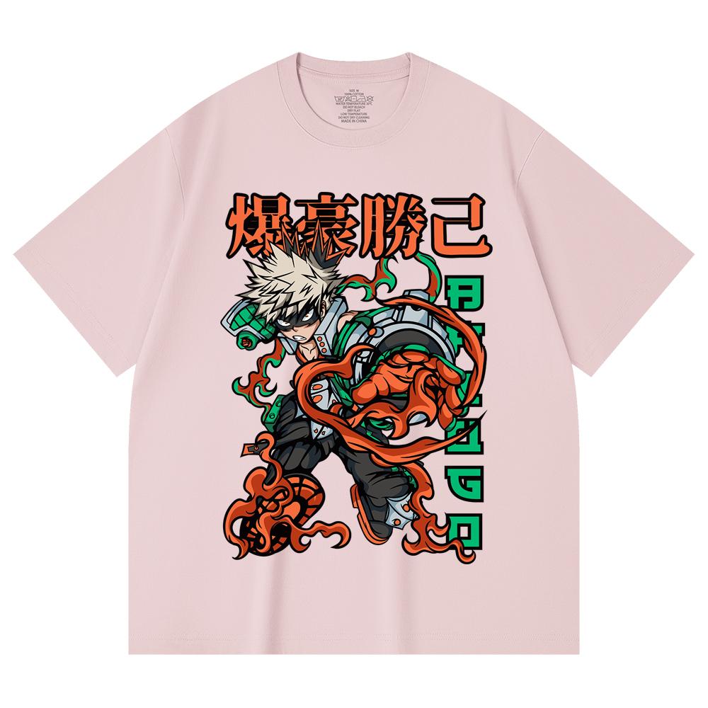 230 Gsm 100% Cotton My Hero Academia V14 Bakugo Print Unisex Heavy Cotton T Shirt