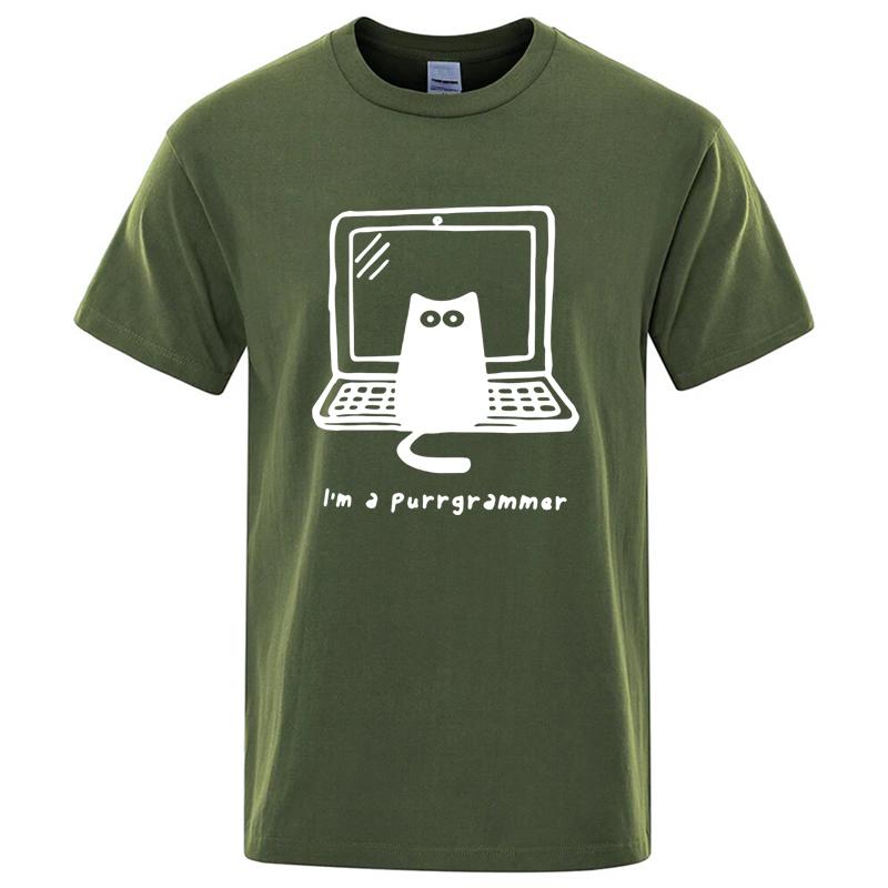 Mens Tshirt High Quality 100 Cotton Funny Cat Programmer Printed Summer Casual Loose Cool Men T Shirt Oneck Male Tops Tees