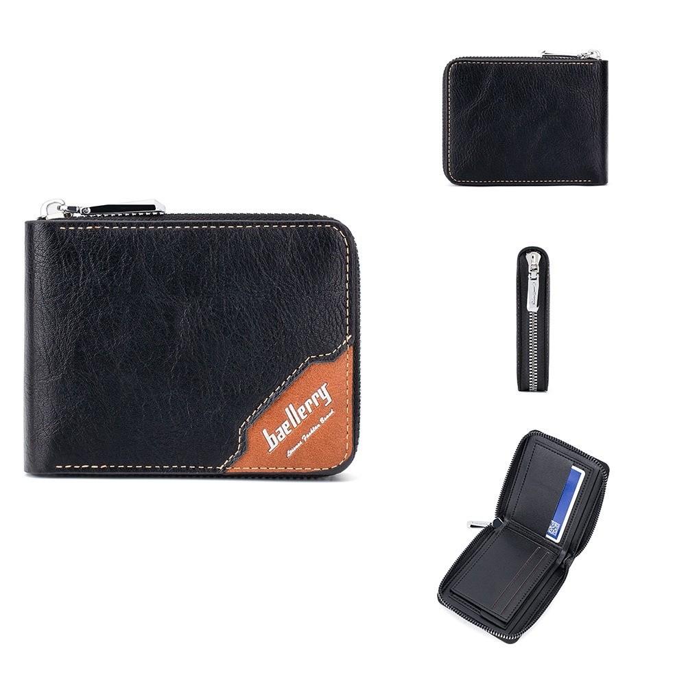 English Letter Men's Short Wallet Zipper Card Bag Pocket Purse Male Leather Purse Shopping