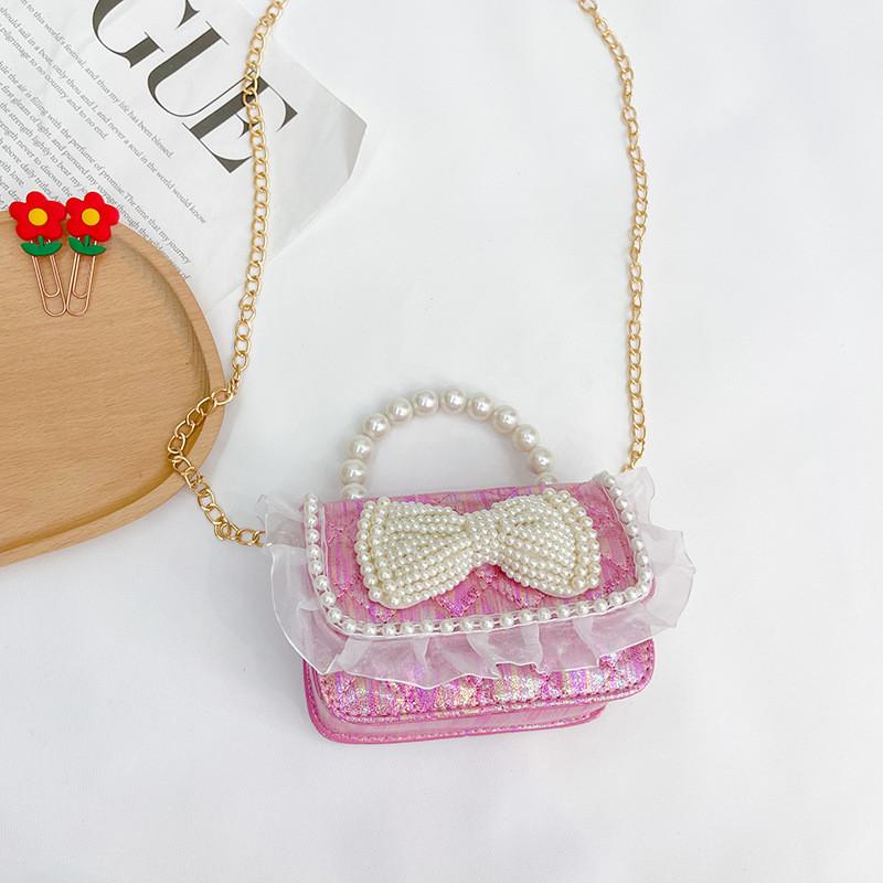 Charming Mini Pearl Chain Handbag For Girls In Various Colors Cute Lace Design
