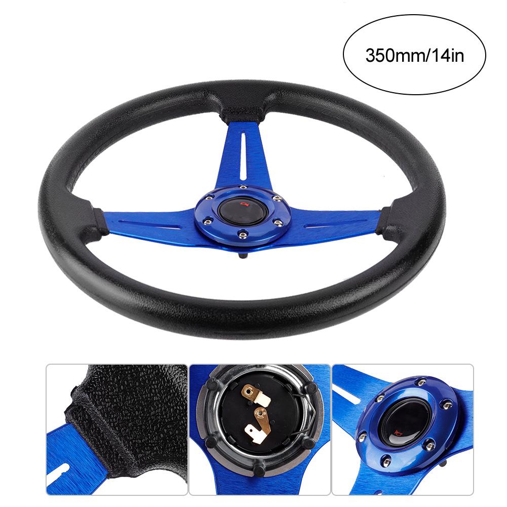 14in 350mm Racing Steering Wheel Aluminum PU Lther Car Sport Racing Drift Steering Wheel Blue
