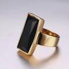 Japanese & Korean Fashion Square Glass Gold Ring In Stainless Steel, Ladies' Design RC-226