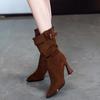 Vintage Women Mid Calf Boots Fashion Pointed Toe Modern Booties Autumn Winter Thick Heel Ladies Shoes Botas Mujer
