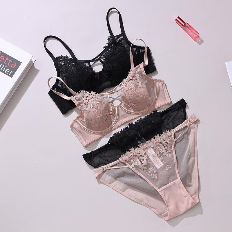 Французский вышитый сексуальный кружевной комплект нижнего белья с кроличьими ушками, дышащий, для большой груди, маленький собирающий бюстгальтер для женщин