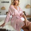 Женский халат из искусственного шелка со средними рукавами, летний короткий кардиган, ночная рубашка, кружевной халат с кисточками, тонкая сексуальная ночная рубашка