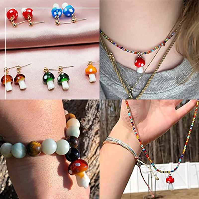 10-20Pcs 16x12mm Liuli Silica Lampwork Mushroom Beads Colourful Loose Glass Beads For Needlework DIY Jewelry Making Accessories