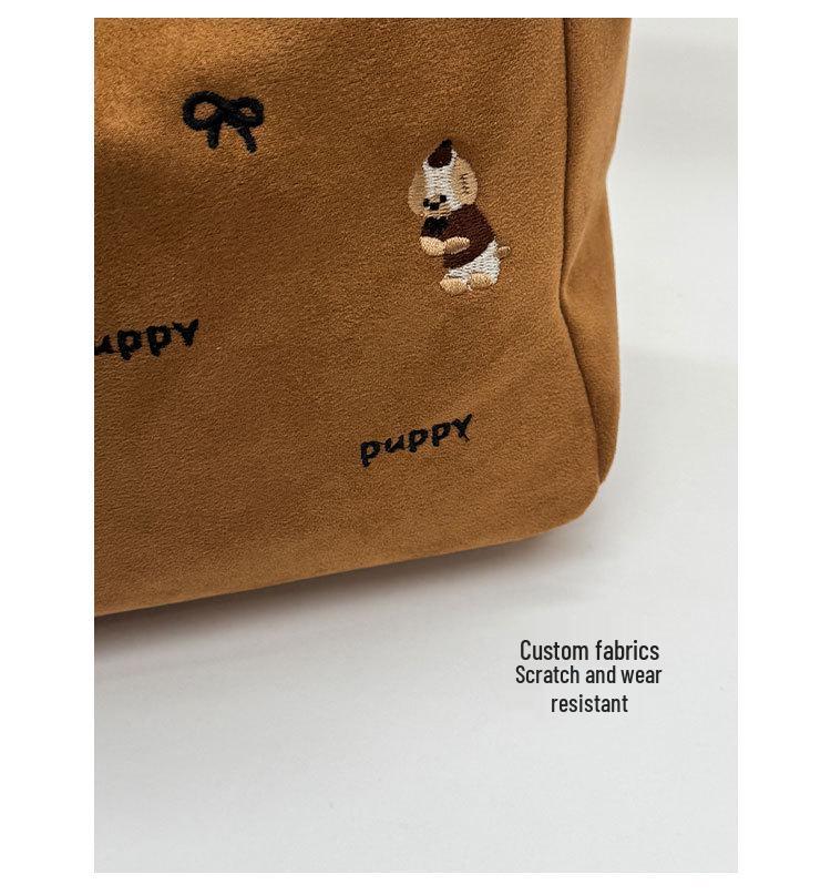 Embroidered Plush Tote Backpack - Double-Sided Design for Commuting