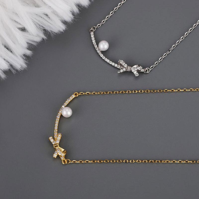 Улыбающийся бант жемчужное ожерелье французский ретро темперамент элегантная ключичная цепочка год модный