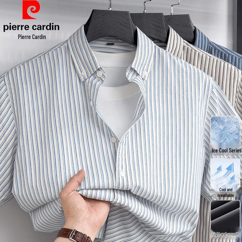 Pierre Cardin Мужская летняя полосатая рубашка с коротким рукавом