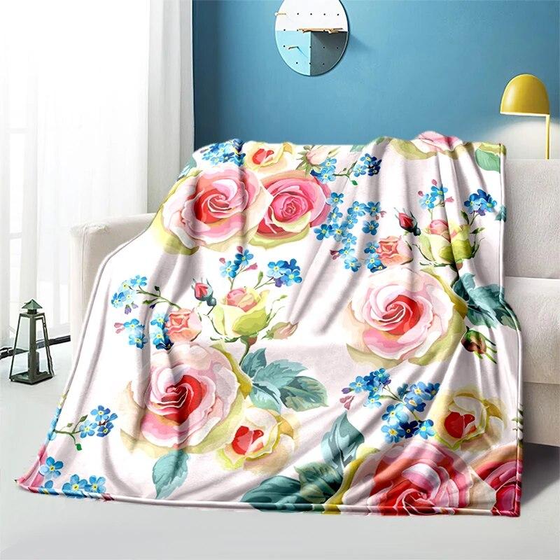Мягкий плюшевый диван-кровать с цветком розы, тонкие одеяла для пикника с героями мультфильмов, современное фланелевое одеяло Gedruckt Bettdecke Geschenk