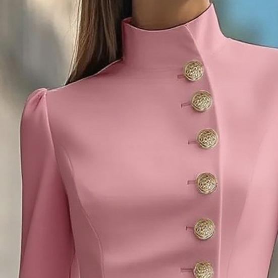 Рабочее платье с воротником-стойкой для женщин, с длинным рукавом, однобортное платье-костюм, формальное, для церкви, офисное платье-футляр