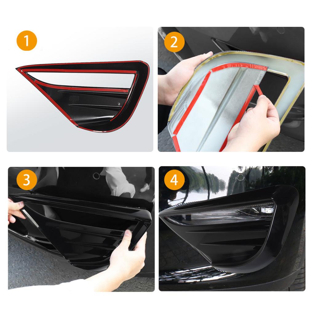 New 2Pcs Car Fog Light Cover Glossy Black Front Fog Lamp Eyebrow Trim Replacement For Tesla Model Y 2019 To 2025