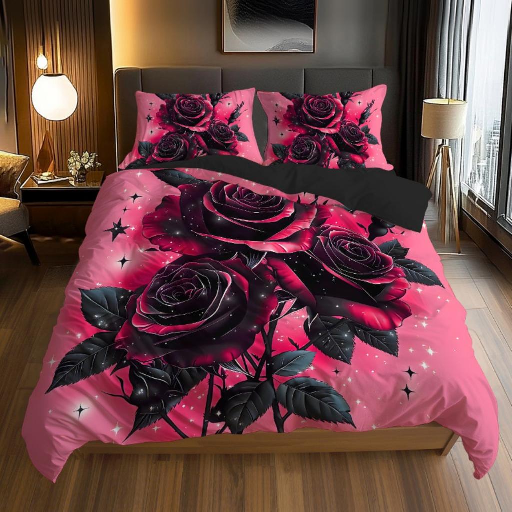 Valentine Day Pink Rose 3D Print Bedding Set Love Romantic Soft Duvet Cover King Queen Twin Single Size Bithday Gift Room Decor