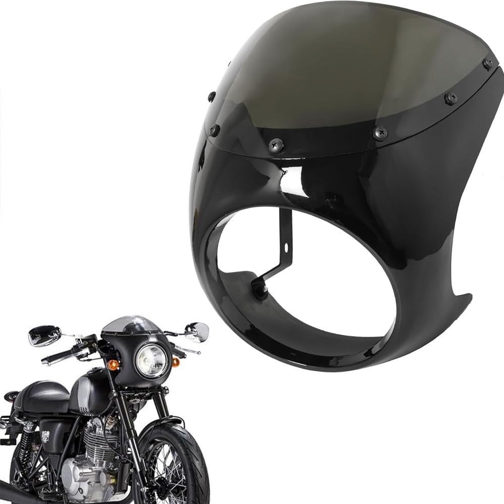 Комплект ветрового стекла и обтекателей фары для мотоцикла в стиле Cafe Racer (Глянцевое Черное Стекло)