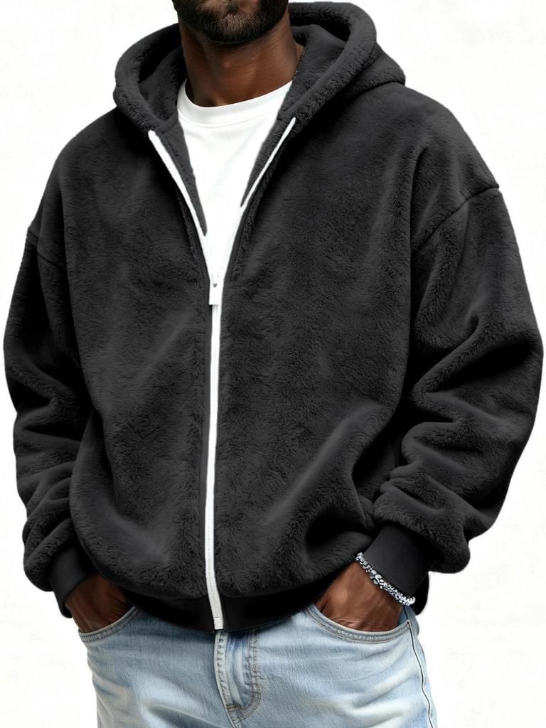 Мужской плюшевый кардиган-худи с капюшоном на молнии, осень 2025