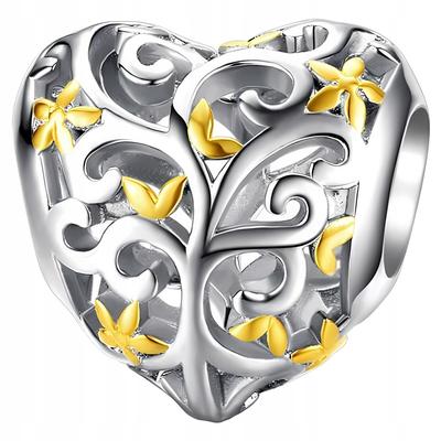 Charms Heart Openwork 925 Bead Pendant Twigs Plants Beads