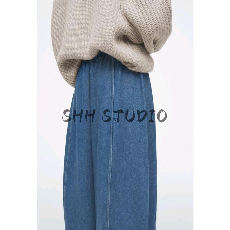 CS Spring New Women's Clothing Fashion Wind Leisure Version Barrel Drawstring Grinding Denim Blue 1281851