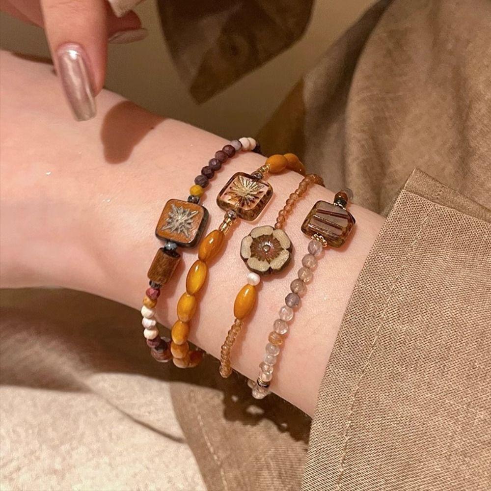 Ювелирные аксессуары Браслет из рисовых бусин Изысканный браслет с подвесками Кольцо на руку Женщины