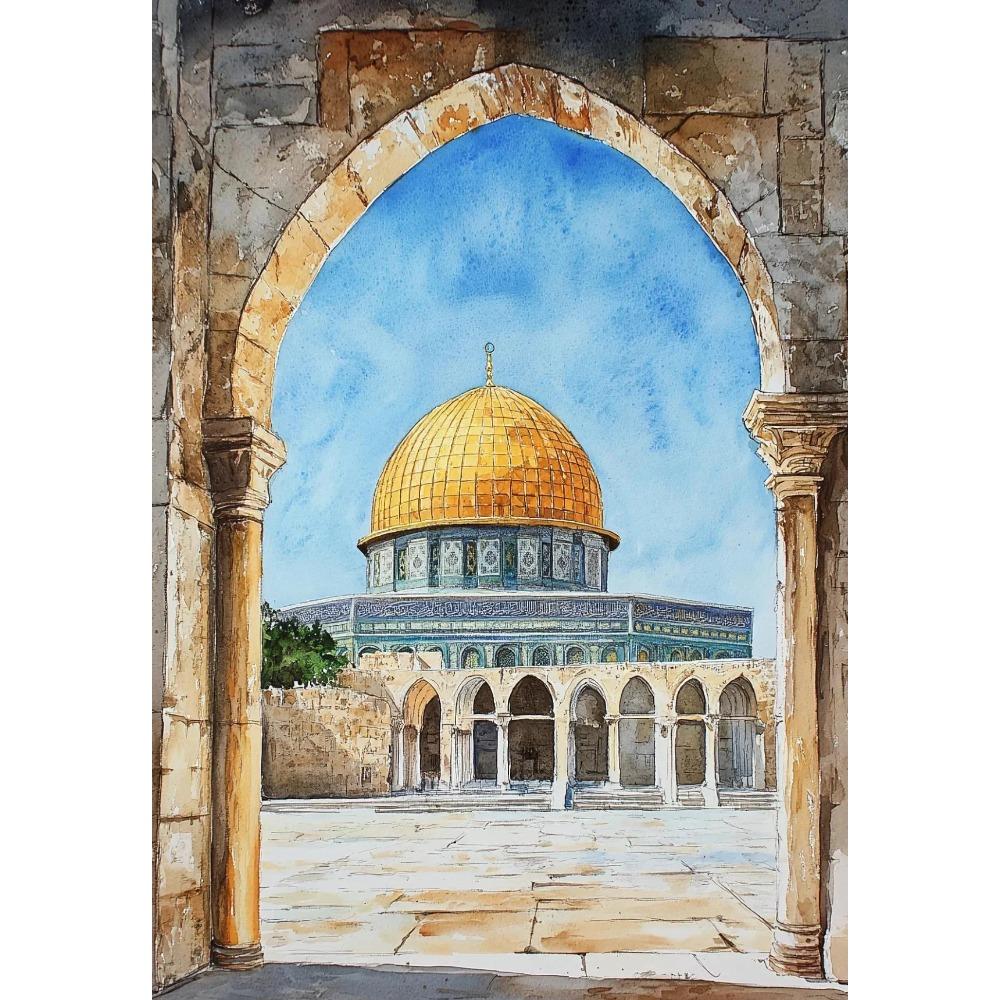 Islamic Mosque Kaaba Canvas Poster Watercolor Muslim Scripture Canvas Paint Print Modern Picture Living Room Home Decor Cuadros