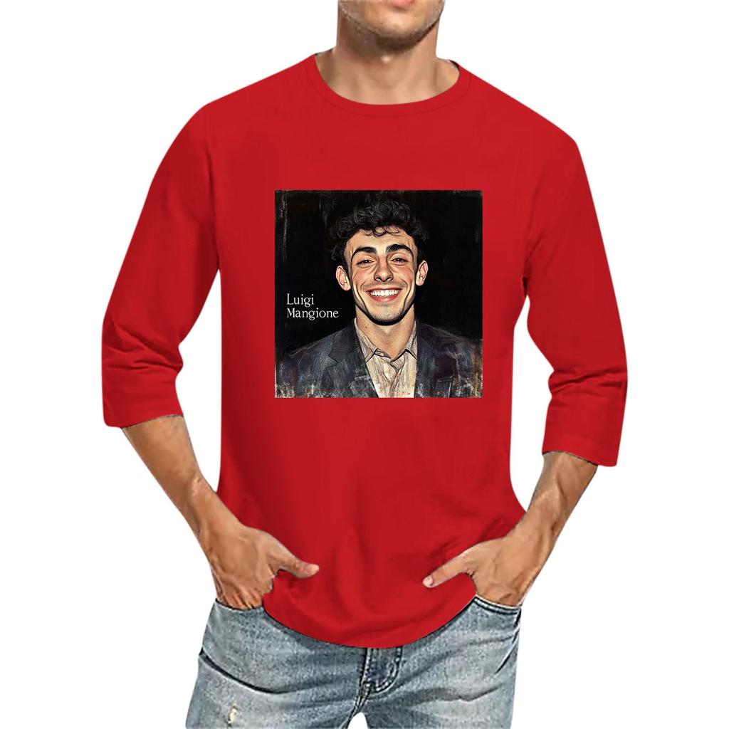 Мужская футболка с круглым вырезом и рукавом семь четвертей, мужская повседневная свободная футболка с рукавом семь четвертей