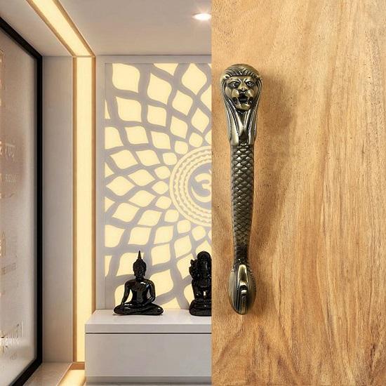 Lion Curved Main Door Handle, Standard, Pack of 1, Decorative Pull Handle for Glass and Wood Doors