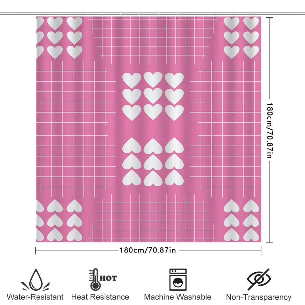 Розовое Сердце Шторка для Ванной Душевая Декоративная Водонепроницаемая Декор для Ванной Комнаты Домашний Декор Для Детской Комнаты Или Главной Спальни Розовый/Белый