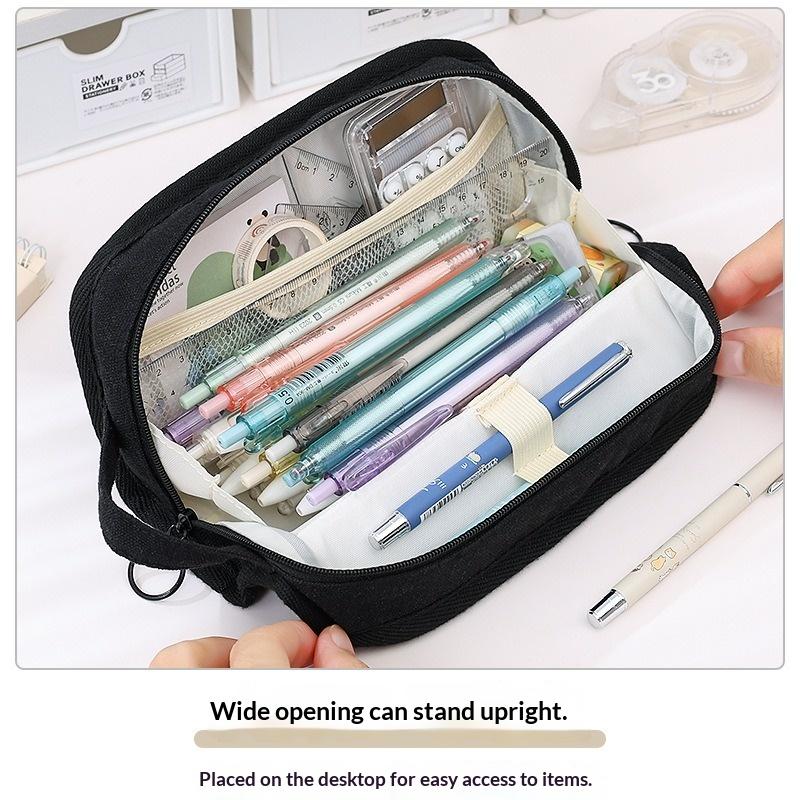 Large Capacity Pencil Case, Korean Style, Multi-functional Stationery Box, Children's Canvas, Simple and High-value.