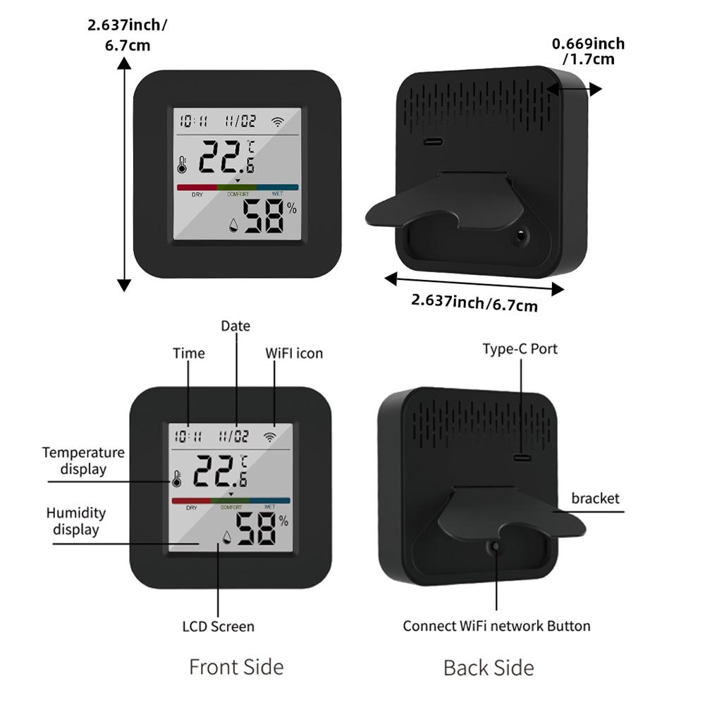 3 In 1 IR Remote Control with Smart Temperature Humidity Monitor LCD Screen WiFi BT Dual Mode