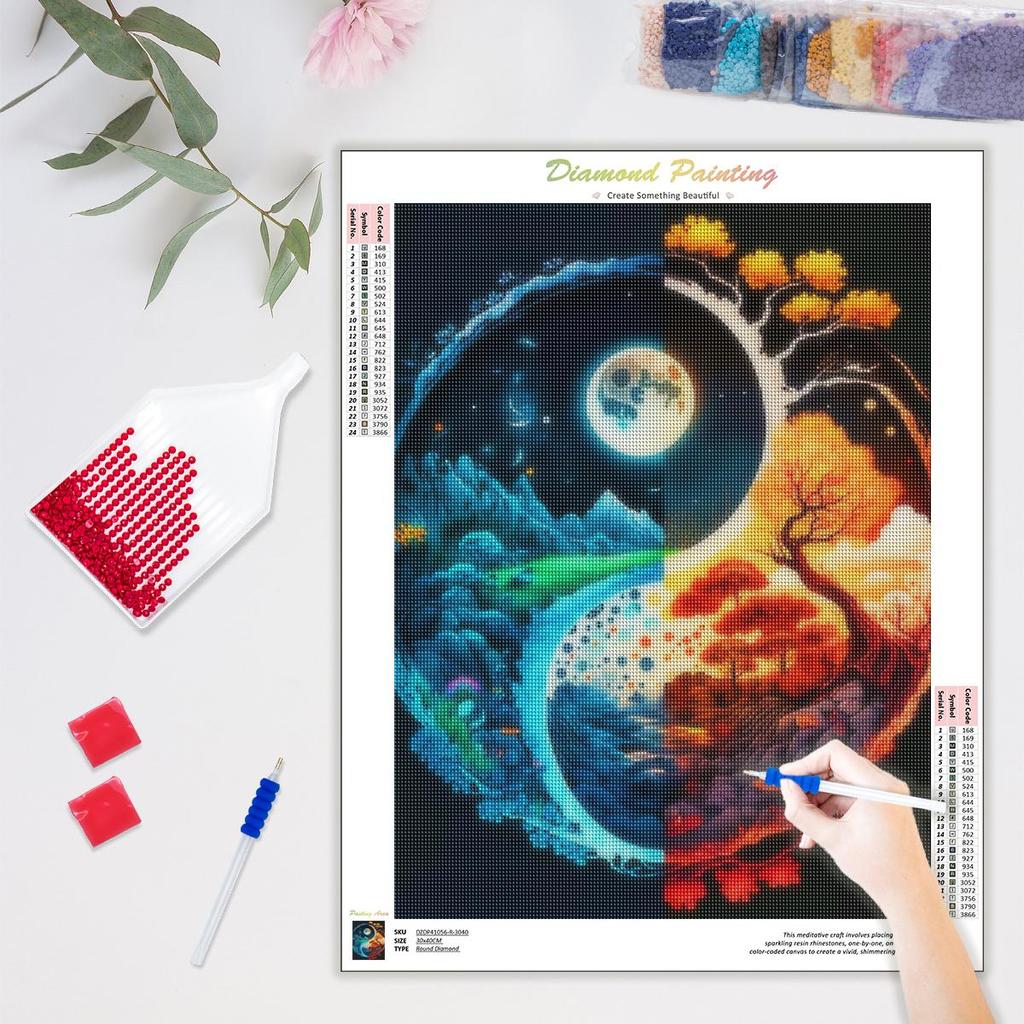 5D Diy Diamond Painting Moon And Tree Full Round Diamond Landscape Handmade Home Decoration 30x40cm/12x16inch