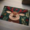1Pc Fluffy Christmas Deer Microfiber Bath Mat - Quick-Dry & Absorbent, Festive Holiday Design With Red Berries & Green Leaves