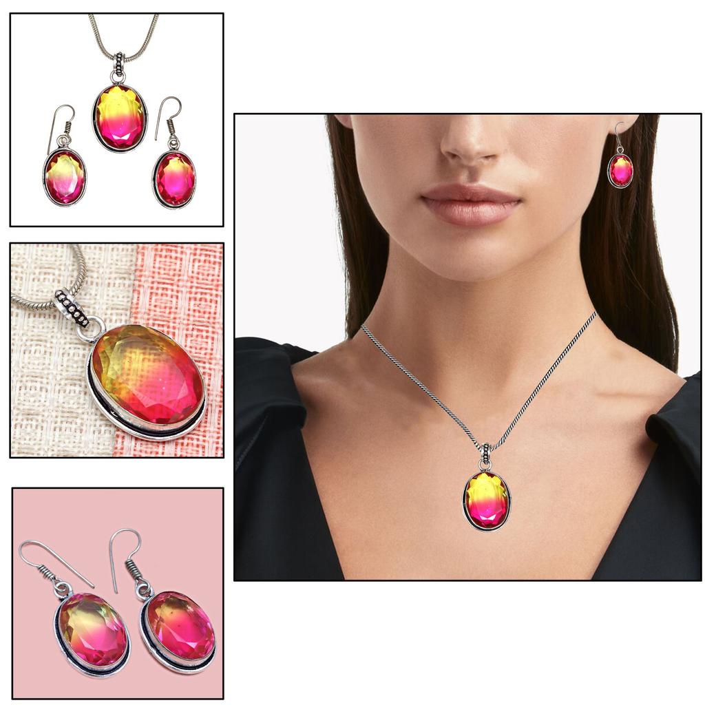 Tourmaline Set Gemstone Gift Wedding Party Bi-Color Pendant,Earring,Ring