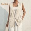 Women Vest Sleeveless Single Button Western Style Slim Fit Cardigan Suit Coat Pure Color Deep V Neck Formal Business Style Lady Waistcoat