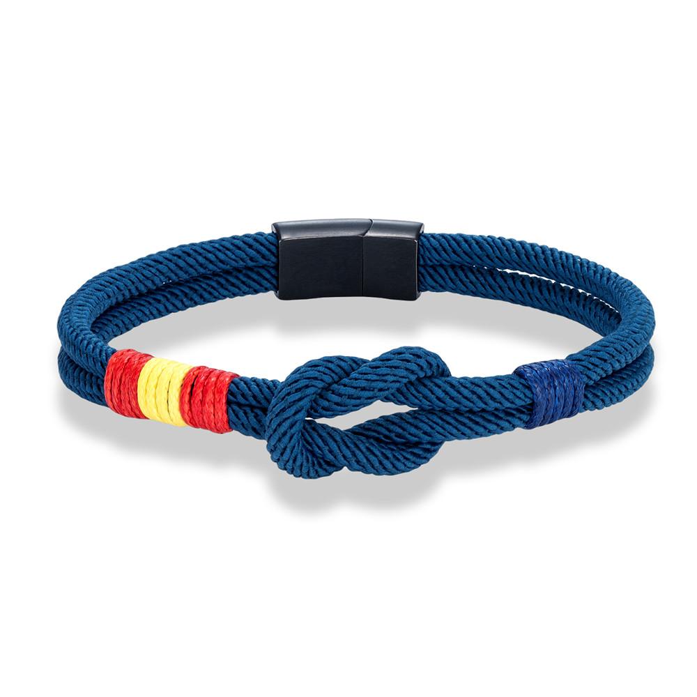 Men Women Spain Flag Double Strand Nautical Rope Bracelet Brushed Black Stainless Steel Magnet Buckle Accessories