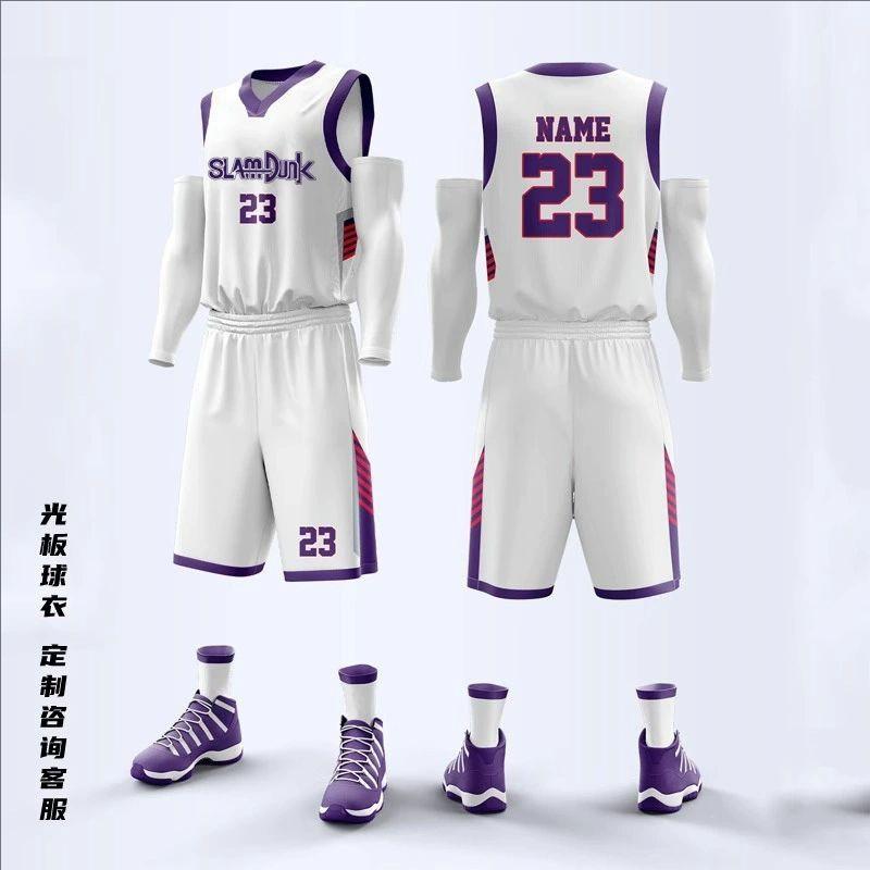 Mens Basketball Jersey Set Quick Dry Sportswear Team Uniform Adult Training Game Purple