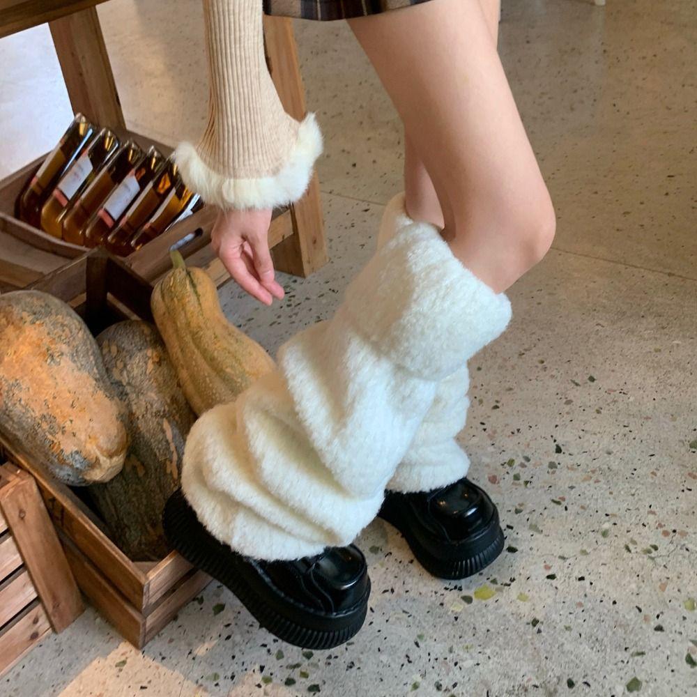 Y2K Kinted Leg Warmer Thick Warm Plush Leg Socks Harajuku Knit Long Stockings Accessories