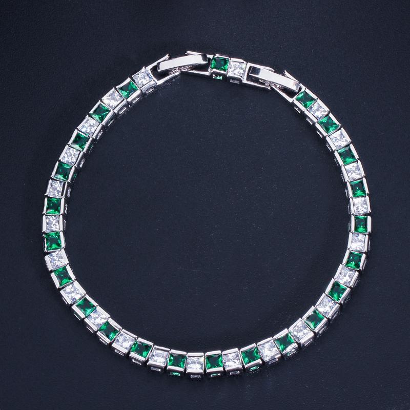 WWJ Elegant Princess Cut Royal Blue Zircon Tennis Bracelets Bangles for Women