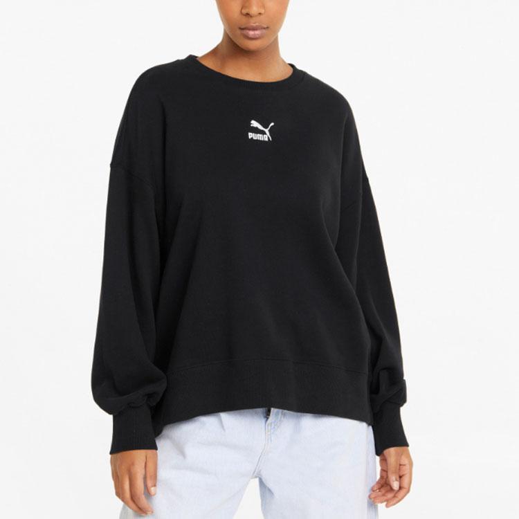 Puma Classics Logo Embroidered Pullover Sweatshirt Women Tops Black 535327-01