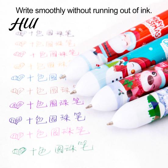 Efficient Multi-color Pen Christmas Ballpoint Pens 10-in-1 Retractable Cute Santa Snowman Multi-function Festive Writing Tool for Kids School Supplies